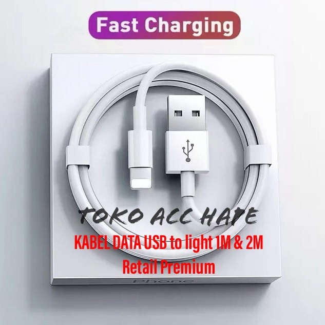 KABEL DATA CHARGER USB to Light 1 Meter &amp; 2 Meter Retail Premium