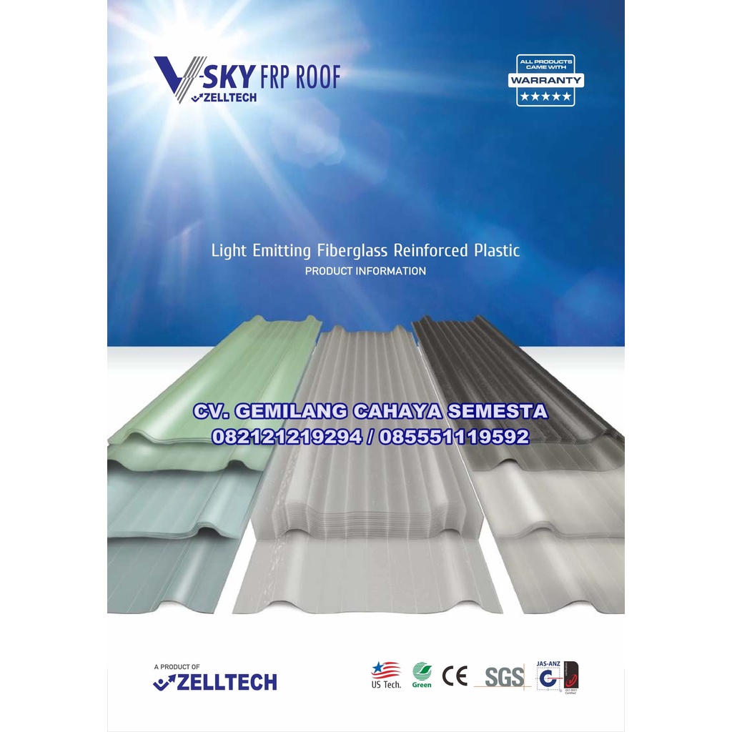 V-SKY FRP Roof (1,5 mm) / Atap Fiberglass / Atap Transparan
