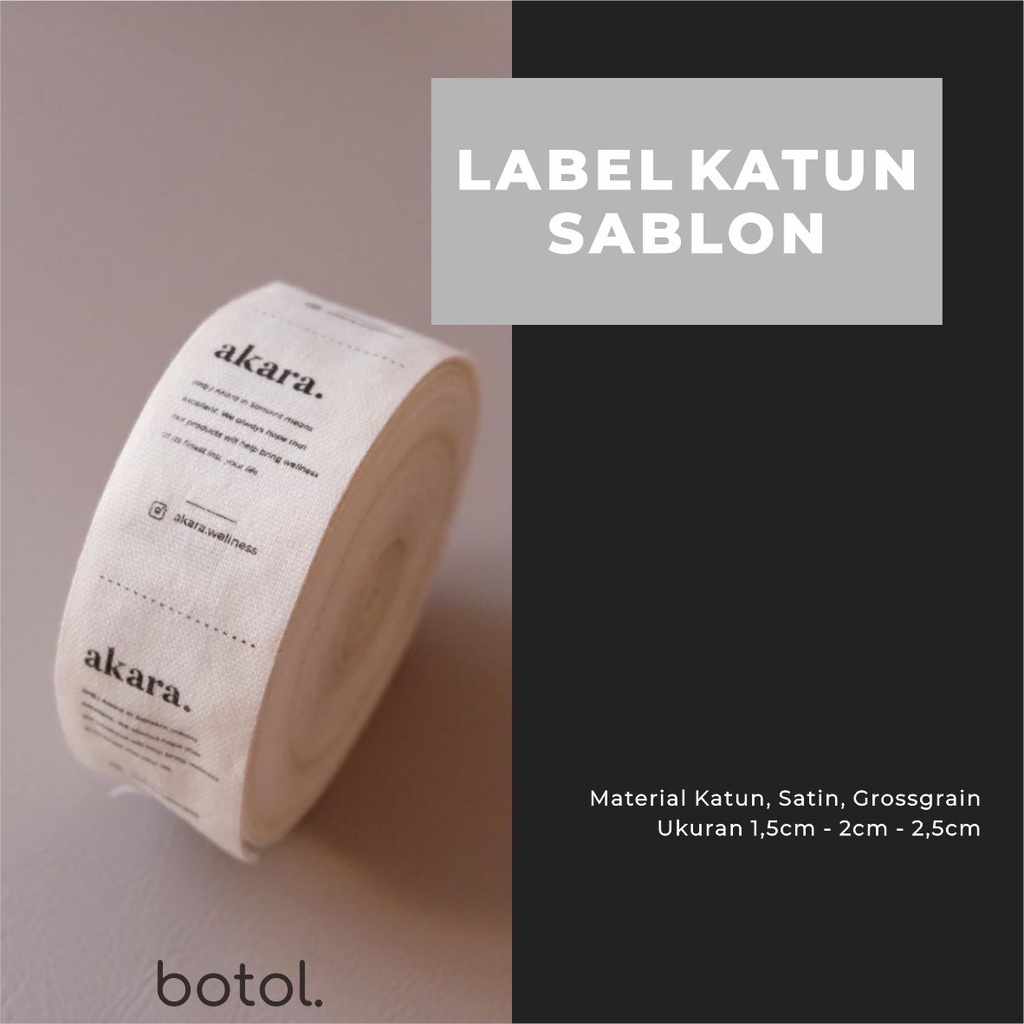 

Botol by DOT Label Katun Sablon/Label Katun/Satin/Grossgrain Sablon Custom Ukuran 2,5 cm / Label Baju / Label Hijab