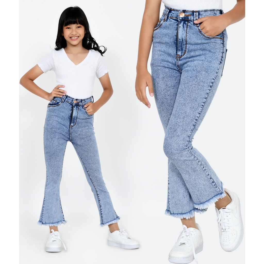 YAOSHI - Jeans Panjang Cutbray Rawis Anak - High Waist Cutbray Rawis Anak Size 24-26