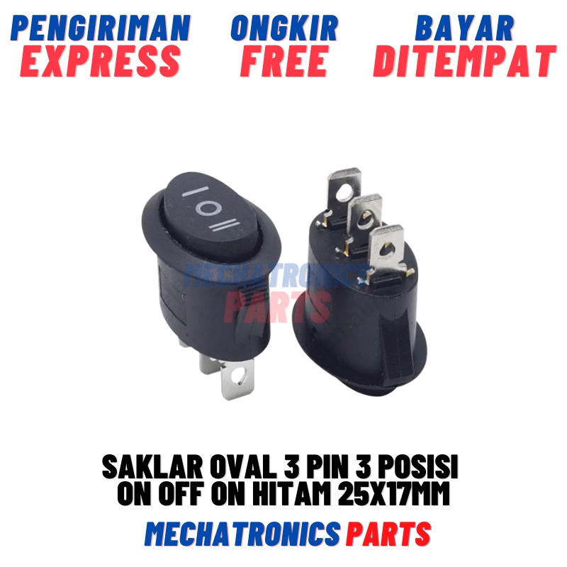 Saklar Oval 3 Pin 3 Posisi On Off On Hitam 25x17mm Rocker Switch 3Pin