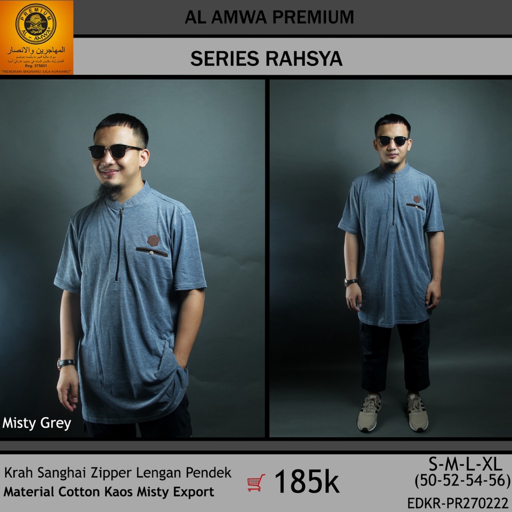 Kurta Kaos Series Rashya by Al Amwa Premium - Kurta Lengan Pendek Kerah Sanghai - Kurta Kaos Lengan 