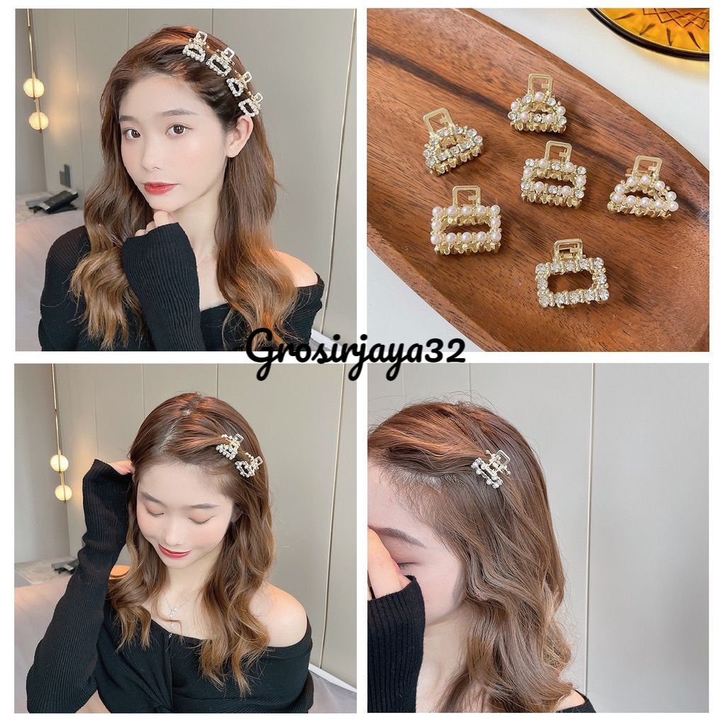 (GROSIRJAYA32) Jedai 2.5cm Mutiara MINI VIRA Elegan Jepit Rambut Alloy Korea Mutiara Permata Jepit Salon Logam Warna Emas