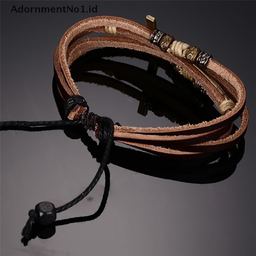 [AdornmentNo1] Gelang Salib Kulit Bangles Adjustable Bohemia Rantai Gelang Pria Perhiasan [ID]