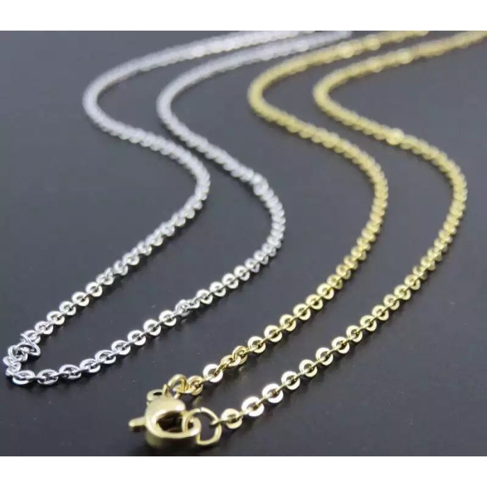 Kalung Pria Wanita Titanium Gold Silver Rantai Kecil Import