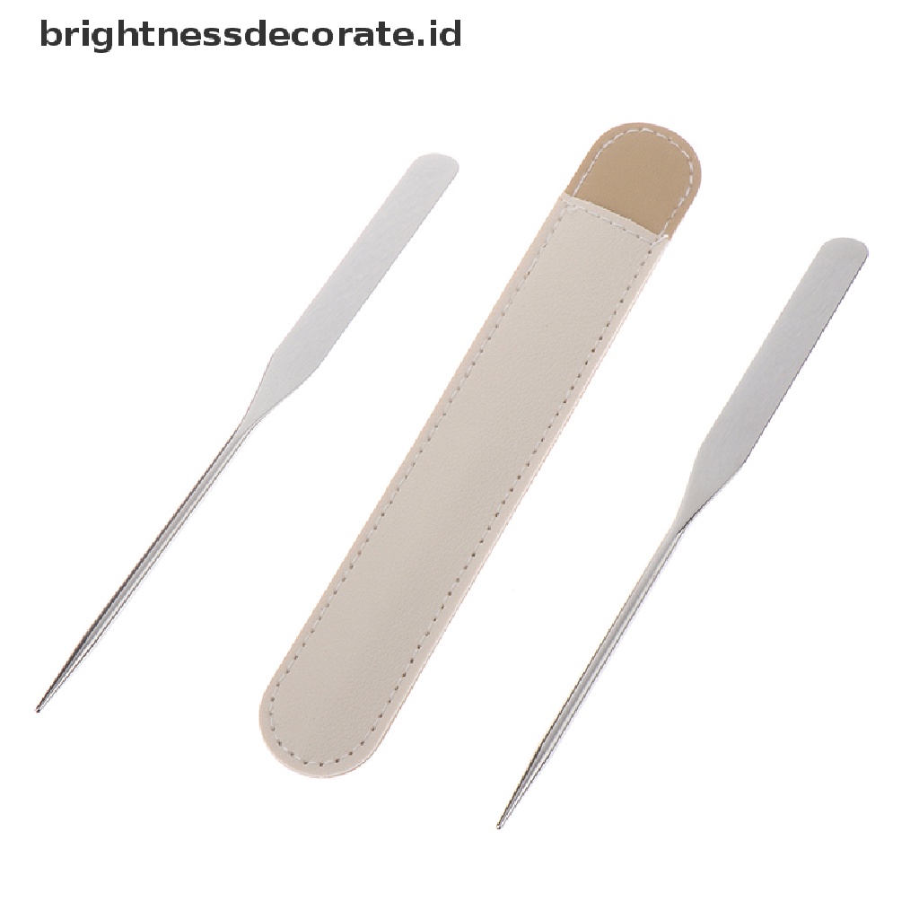 [Birth] Spatula Toner Makeup Kepala Ganda Bahan Stainless Steel Dengan Stik Pencampur Tas PU [ID]