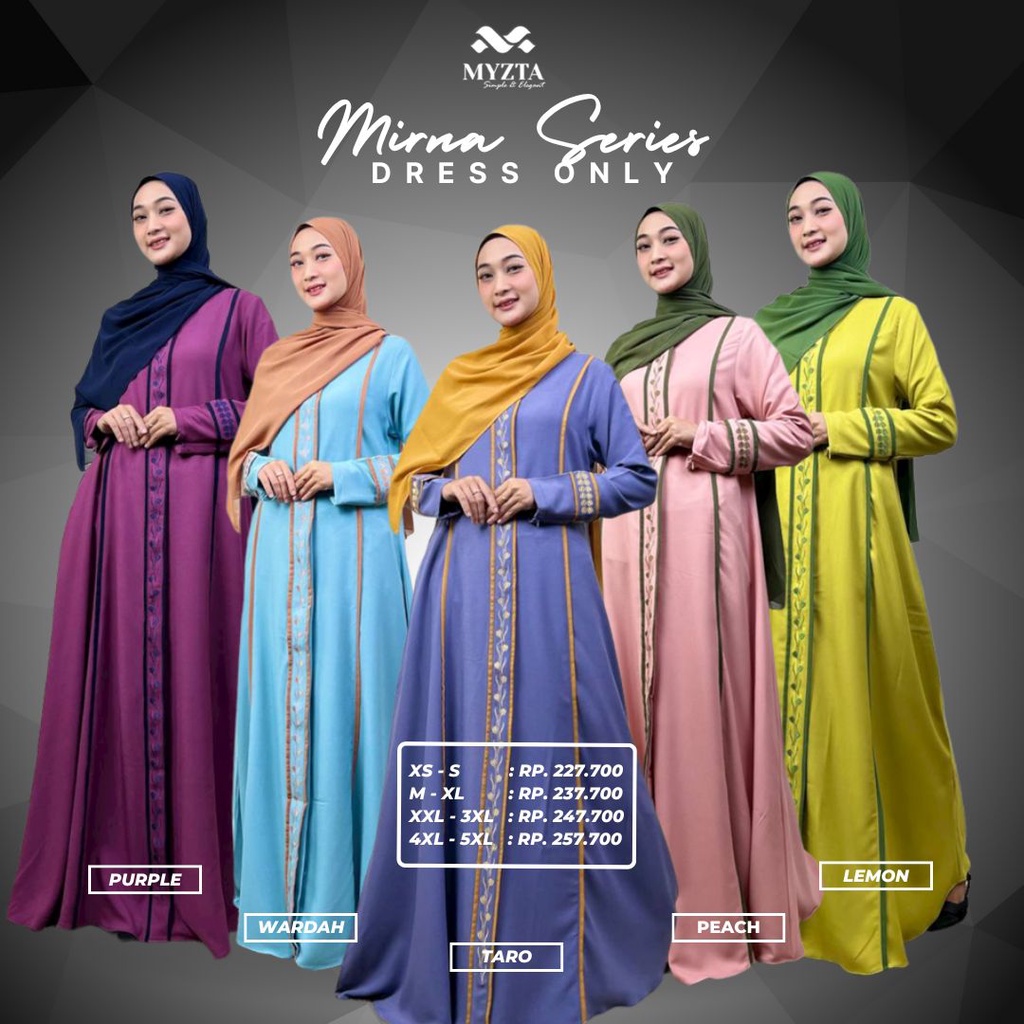 Myzta Mirna Series Dress Only Do Abaya Gamis Taro Purple Wardah Lemon Peach Dusty Pink