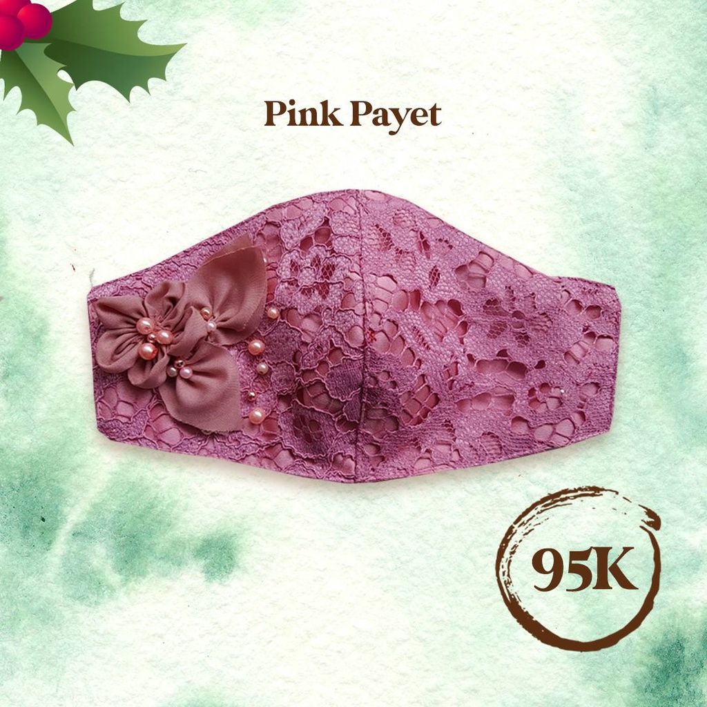 Masker Kain Satin PREMIUM 3 Ply | Pink Chantily Bunga 3D