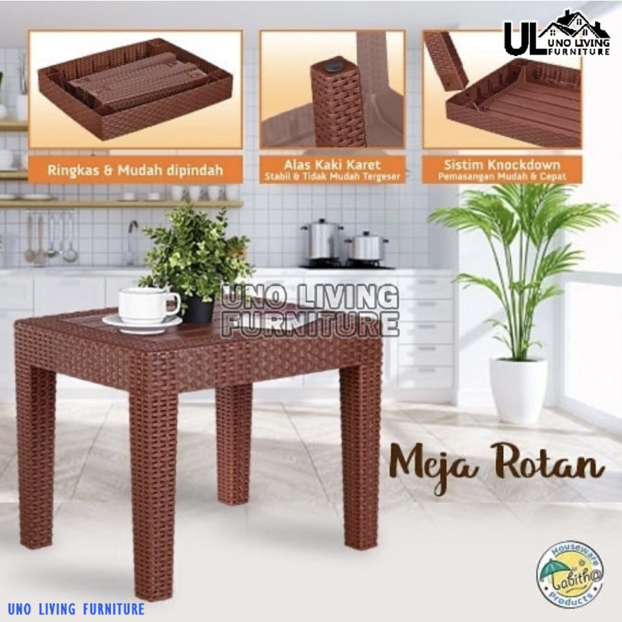 Meja plastik/ meja tamu/ meja kopi/ meja teras motif rotan TABITHA Original