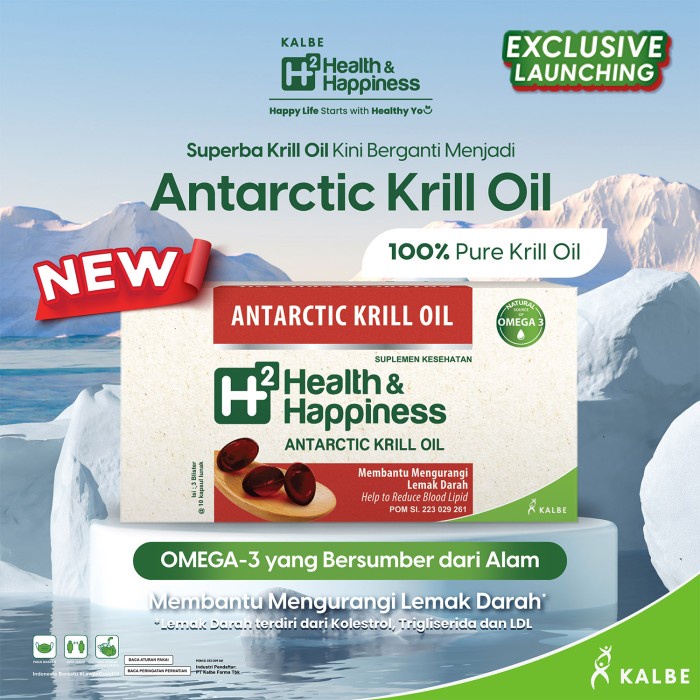 H2 HEALTH &amp; HAPPINESS ANTARCTIC KRILL OIL ISI 30 CAPS