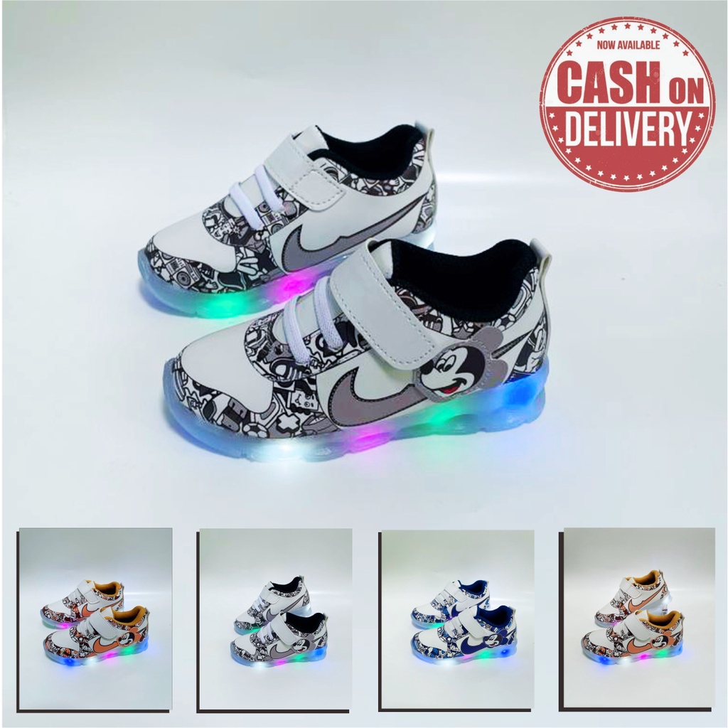 Sepatu Sneakers Anak Perempuan LAKI LAKI LED Motif Printing MICKEY / Sneakers Anak MENYALA Best Seller TERBARU