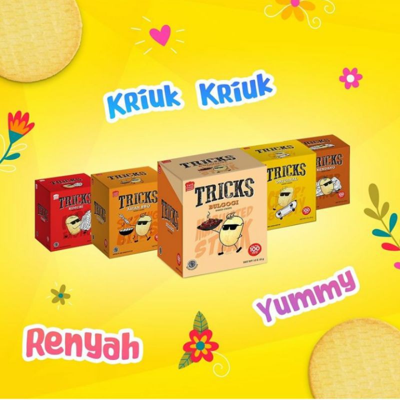 

SNACK KENTANG TRICKS BAKED NAKED POTATO CRISPS ASIAN BBQ ORIGINAL KIMCHI BULGOGI SAPI RENDANG @18g