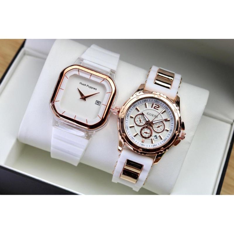 (Cod)Jam Tangan Wanita Buy1 Get1 (Hp Sergi Crono1+Gues Ring Rose)Tanggal Aktif Strap Rubber/Karet(Dikirim Jakarta)