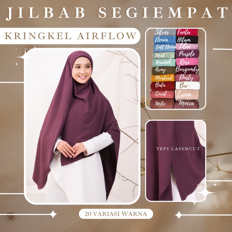 JILBAB SEGIEMPAT LASERCUT KRINGKEL AIRFLOW 130X130 | Jilbab 130x130