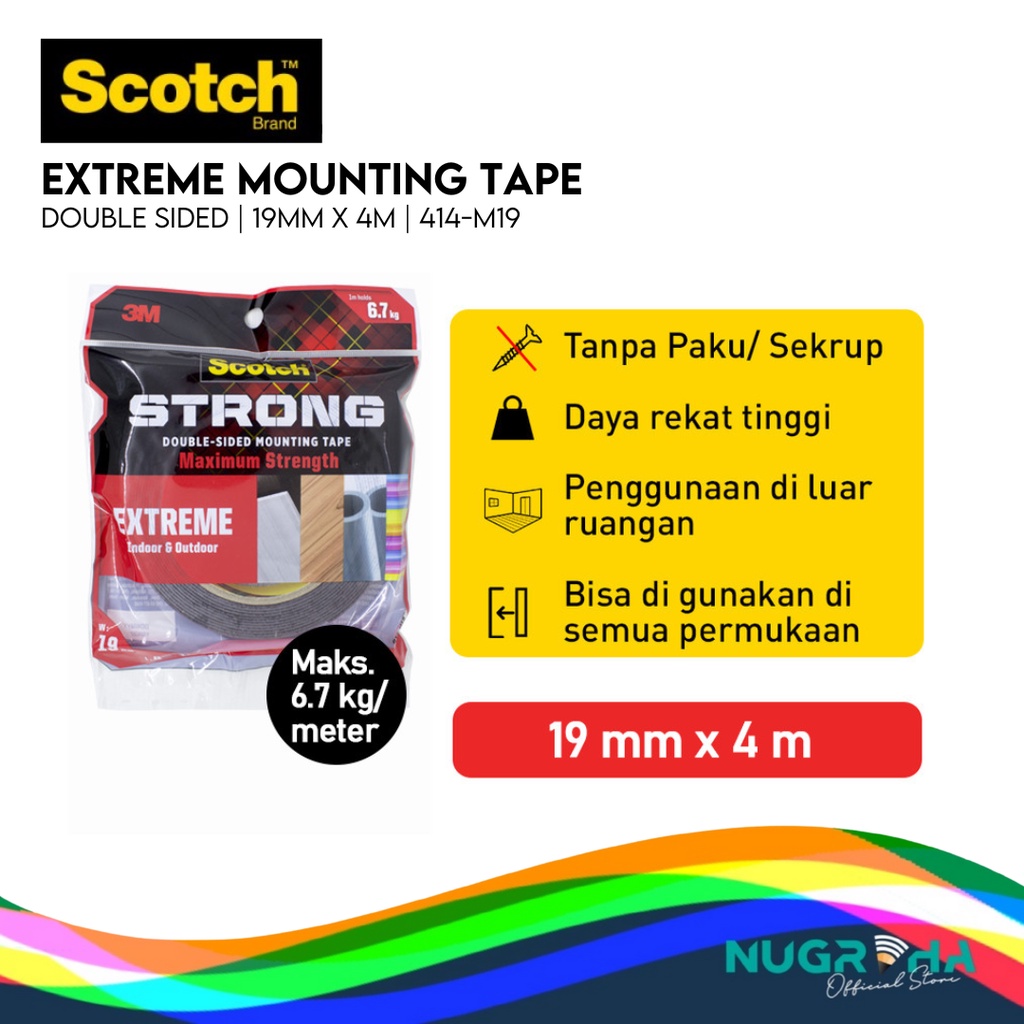 

3M Scotch VHB Strong Outdoor Mounting Tape Permanen 19mm x 4m 414-M19