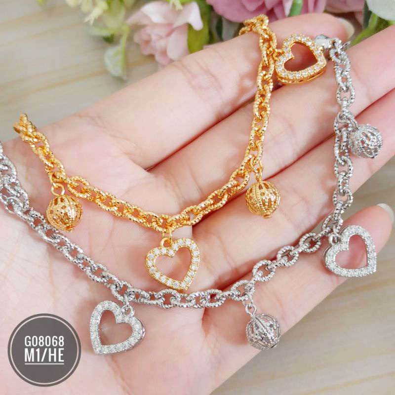 Gelang xuping Jurai Rantai Nori ukir Love Zircon G08068