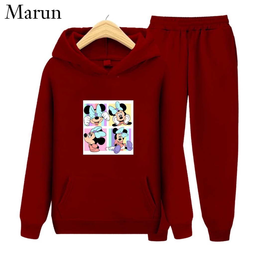Hzl_outfit Setelan Hoodie Sweater Mini Mouse Anak Perempuan S.M.XL
