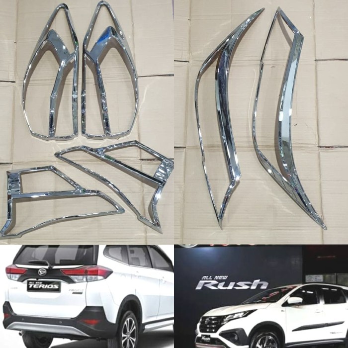 Paket garnish lampu chrome All new Rush/Terios 2018. Variasi Mobil