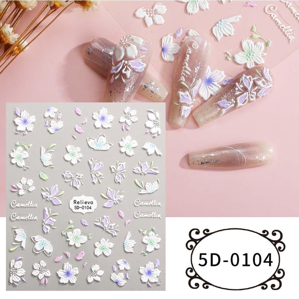 AUGUSTINA Agustina Bunga Stiker Kuku 5D Relief Fashion Rose Flowers Camelia Angel Self Adhesive Nail Art Dekorasi