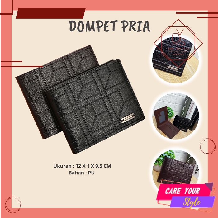 CYS Dompet Lipat Pria Import Dompet Lipat Pria Fashion Korea Kasual Motif Polos Dompet Cowok Wallet PU Terkini D91