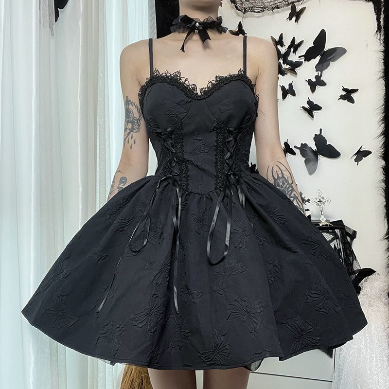 [MikanHiro Store] Gothic style Lolita black mini dress brand DarkLooks