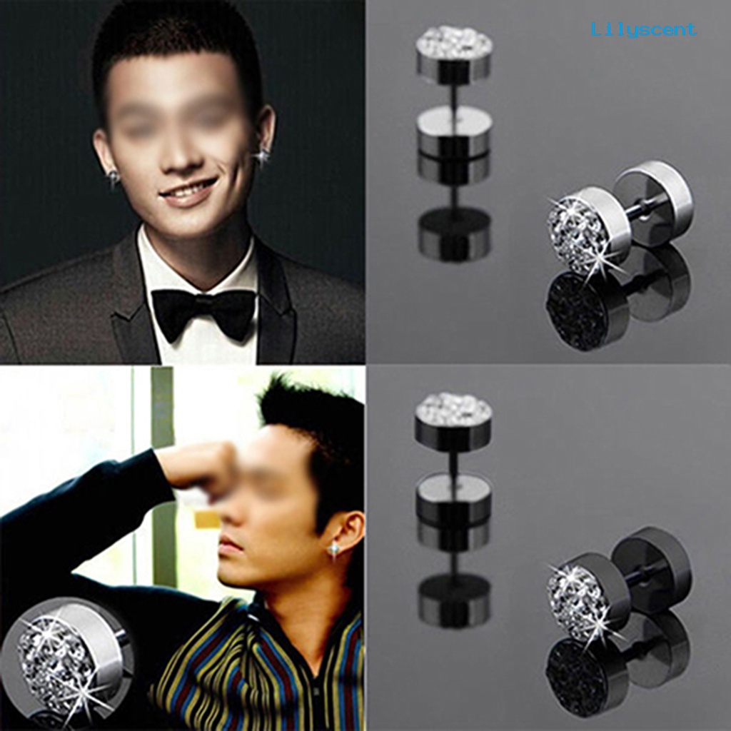 [LS] Ear Studs Rhinestone Decor Anti-Korosi Stainless steel Pria Barbel Telinga Studs Untuk Pesta