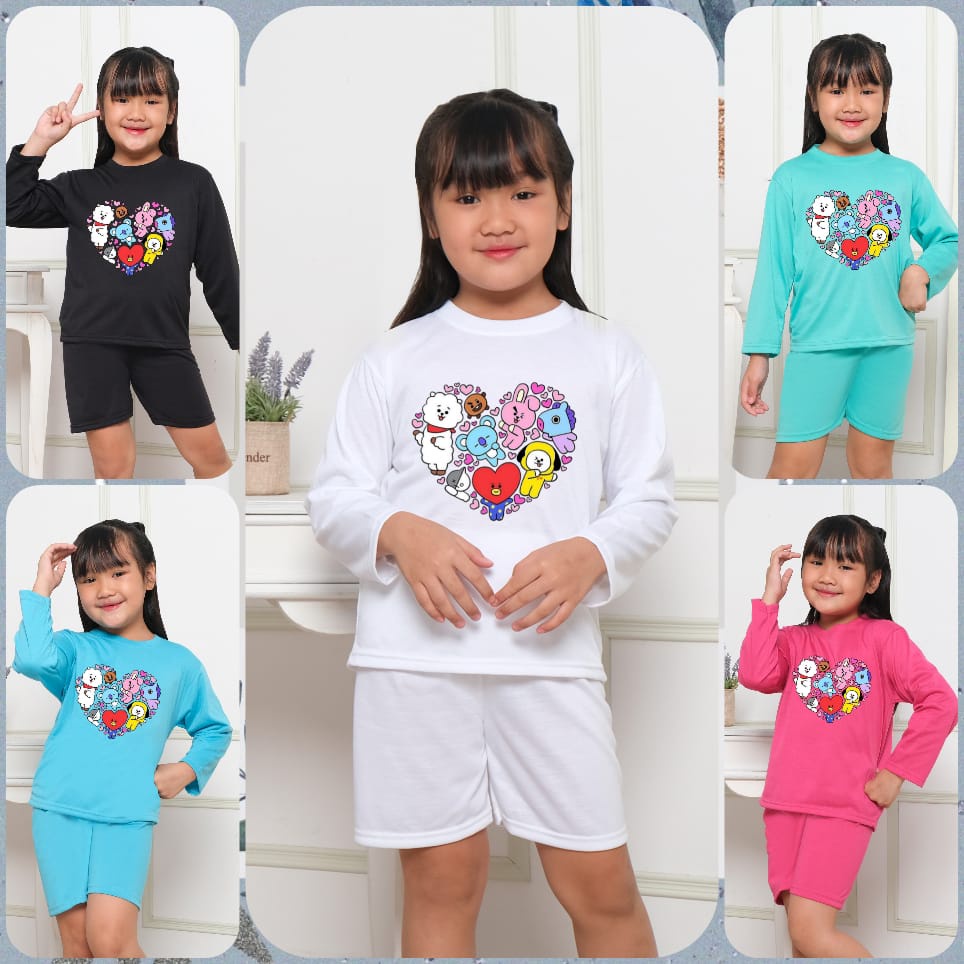 Hzl_outfit Setelan Celana Pendek Lengan Panjang BT21 LOPE Anak Perempuan (COD)