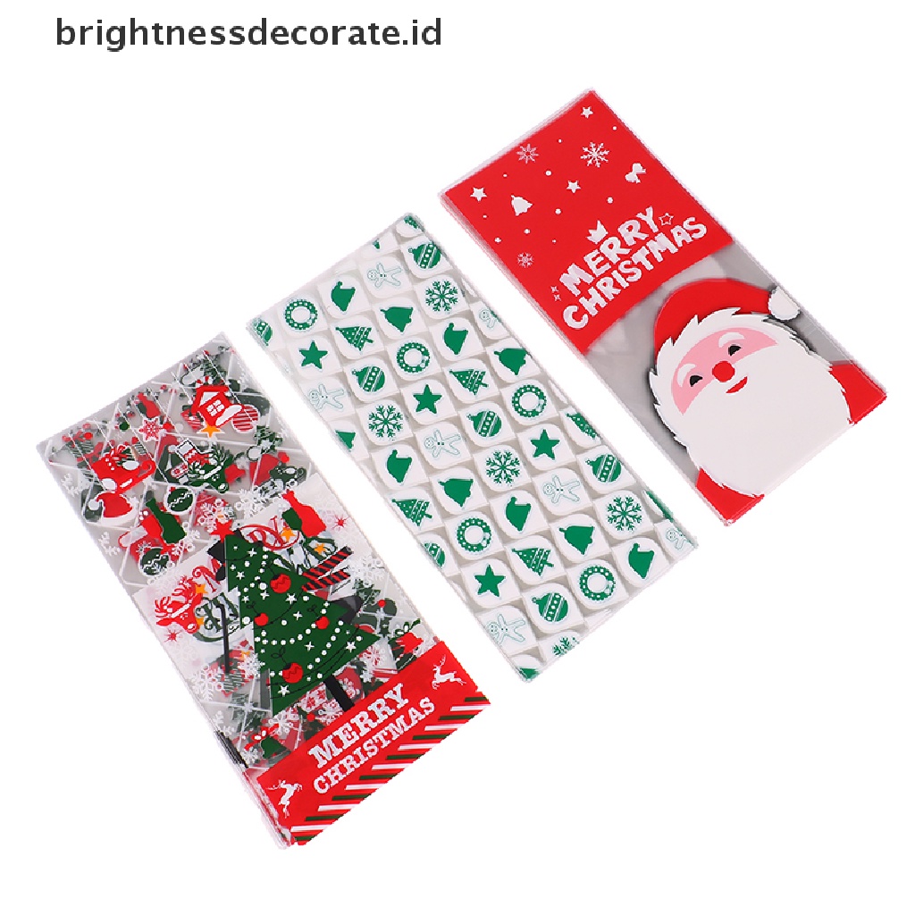 [Birth] 50pcs Merry Christmas Plastic Candy Bag Dengan Kantong Kemasan Kado Pita [ID]