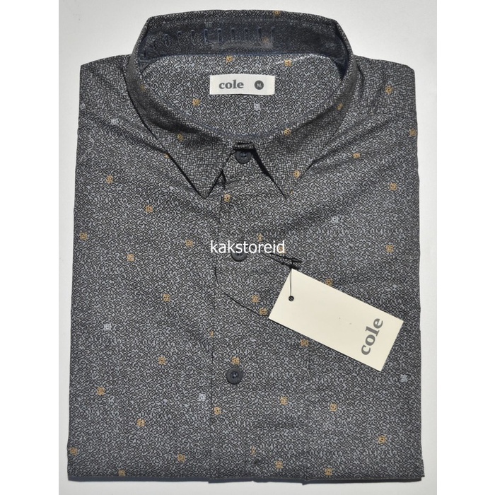 kemeja Kemeja Pria COLE Casual Lengan Pendek Reguler Abu Motif COR 350 ORI - S(Y9P6) Kemeja Pria For