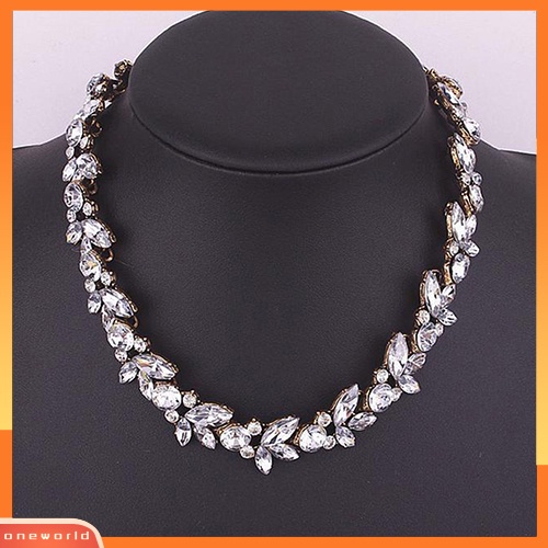 {oneworld} Wanita Vintage Pesona Kristal Bunga Liontin Statement Bib Choker Necklace