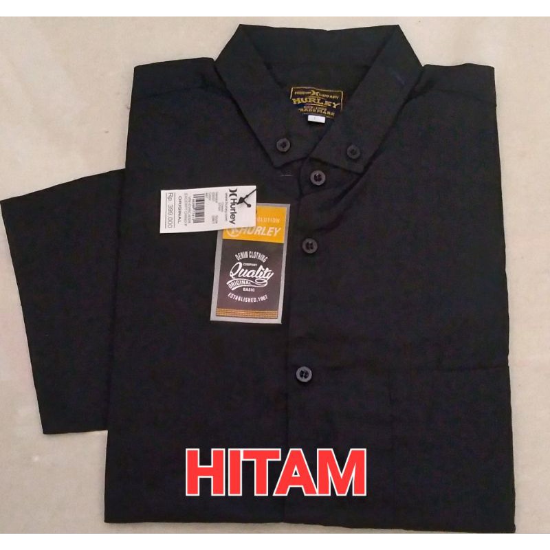 kemeja polos lengan pendek hurley HITAM..kantor santai