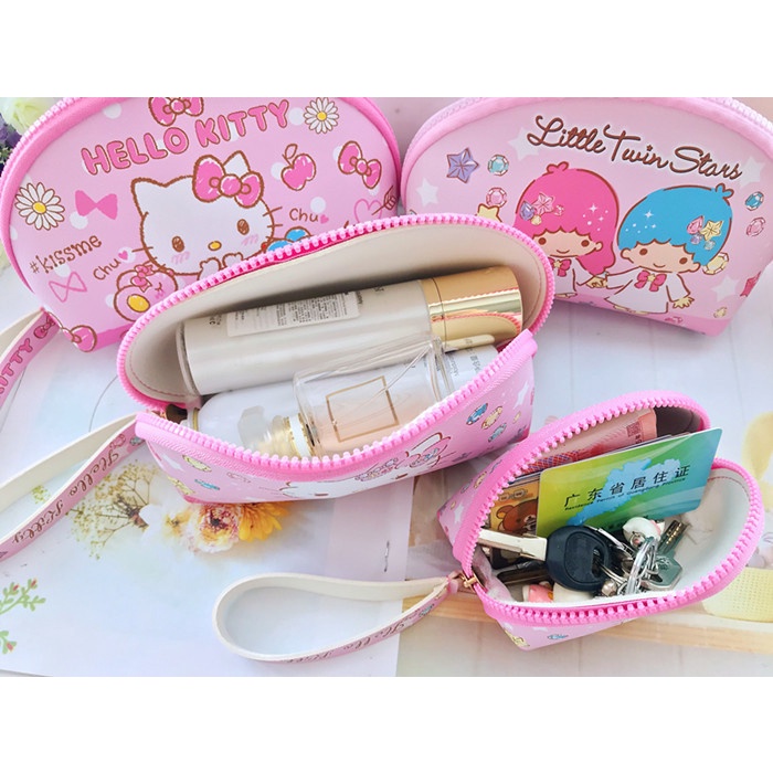 Pouch kosmetik make up serbaguna isi 2 My Melody Kuromi Cinnamoroll Pompompurin Stitch Hello Kitty Rapunzel Ariel Ariel