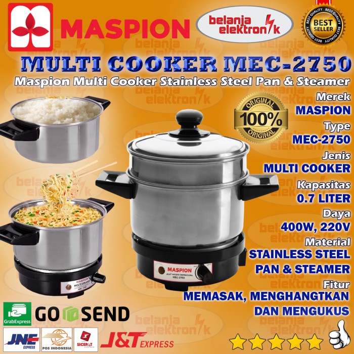 panci listrik MASPION MULTI ELEKTRIK COOKER MEC 2750 PANCI LISTRIK 0.7 LITER(V8H3) Panci Listrik str