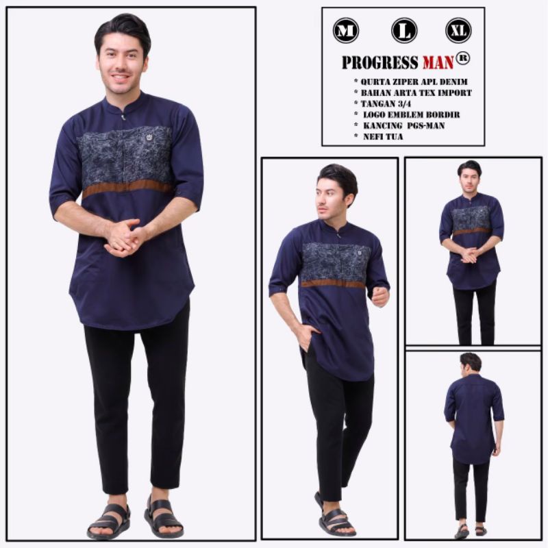 BAJU KOKO TOYOBO DENIM PRIA DEWASA TERBARU RESLETING MODE KOMBINASI ORIGINAL PROGRES MAN PAKAIAN MUS