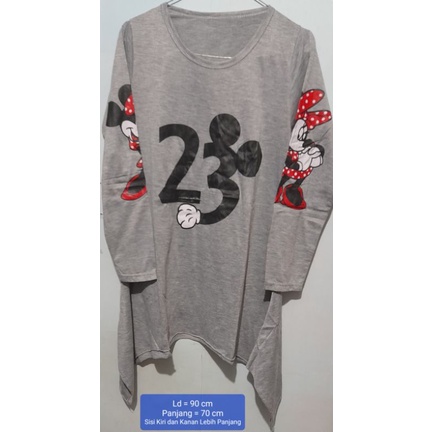 Preloved Atasan Kaos Long Tunik Wanita Abu Motif Disney