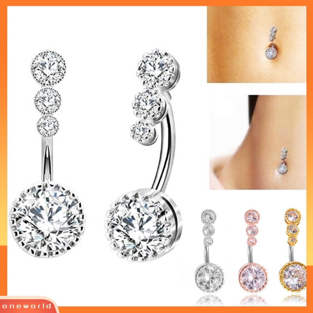 [oneworld] Wanita Cubic Zirconia Belly Button Cincin Tindik Tubuh Pusar Perhiasan Aksesori