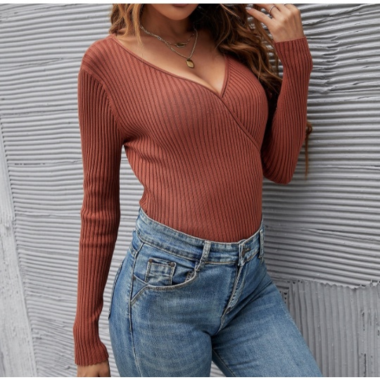 【Summer】V Neck Long Sleeve  Lightweight  Casual Knit Sweaters  7507