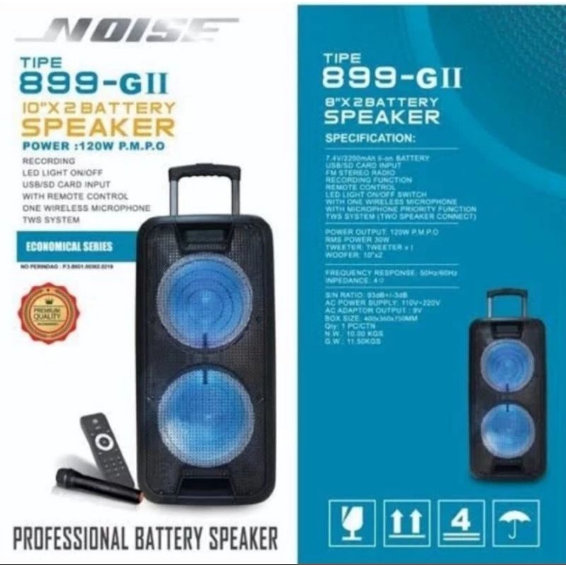 Speaker Portable Noise 899GII / 899 Gii 10 Inch Double Bluetooth Wireless Original