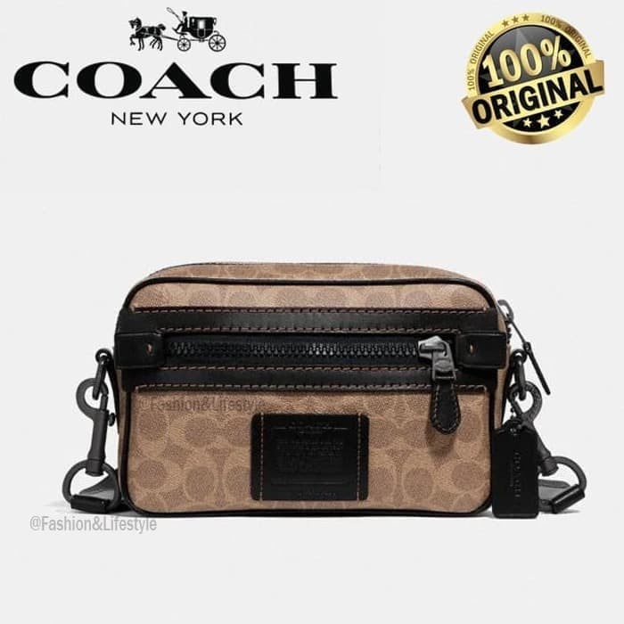 Coach Bag Academy Crossbody Signature Canvas Travel Bag 100% Original - Brown Khaki