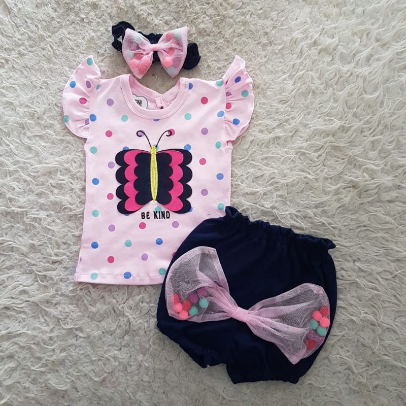 Baju Bayi ribbon shorts set