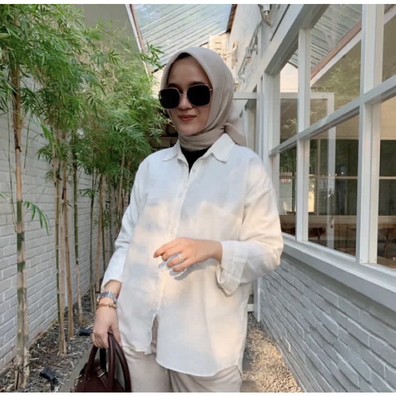 Kemeja Olivia Shirt Korea Style Linen / Atasan Wanita Bahan Linen Oversize / Kemeja wanita oversize