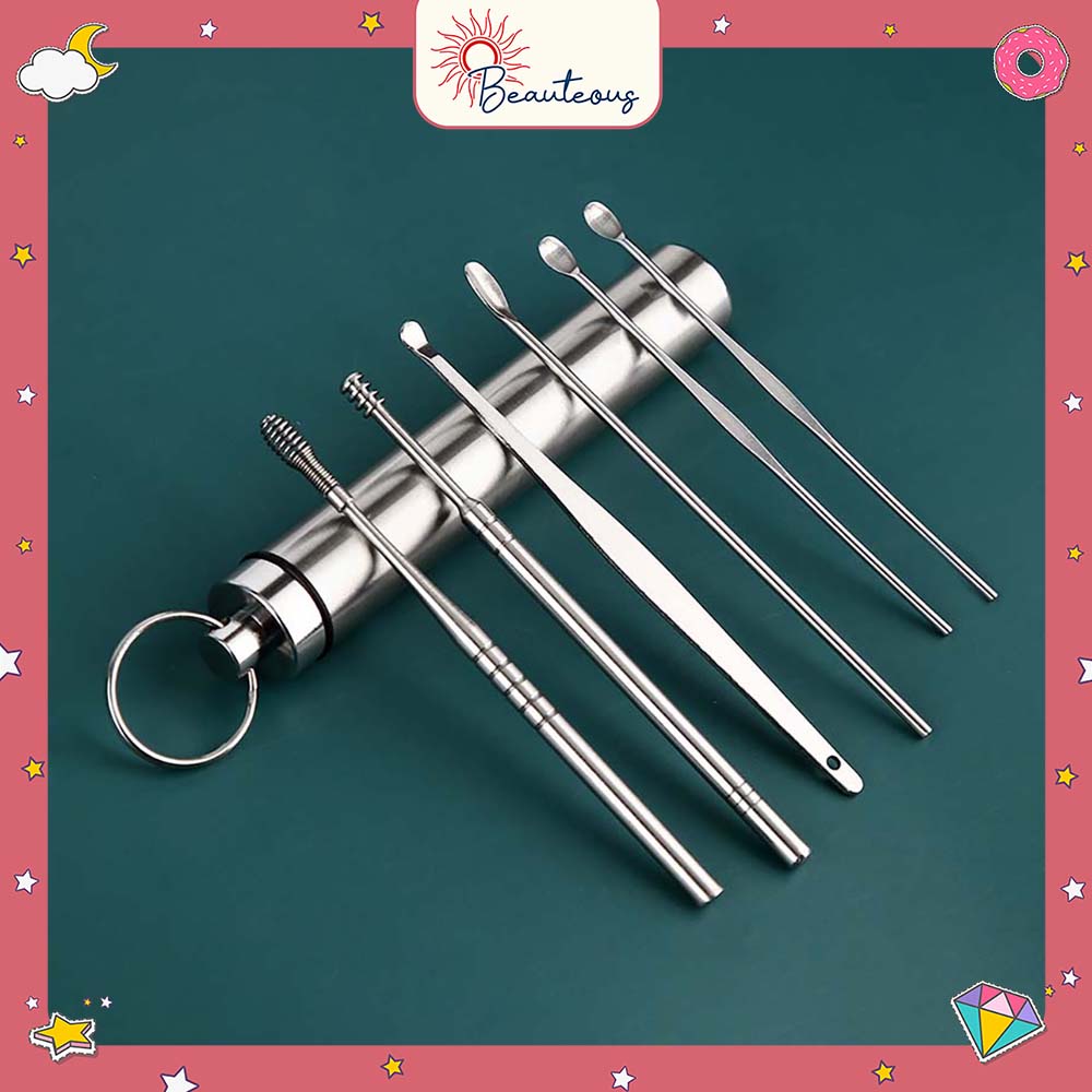 Pembersih Telinga Korek Kuping Stainless Set Free Kotak