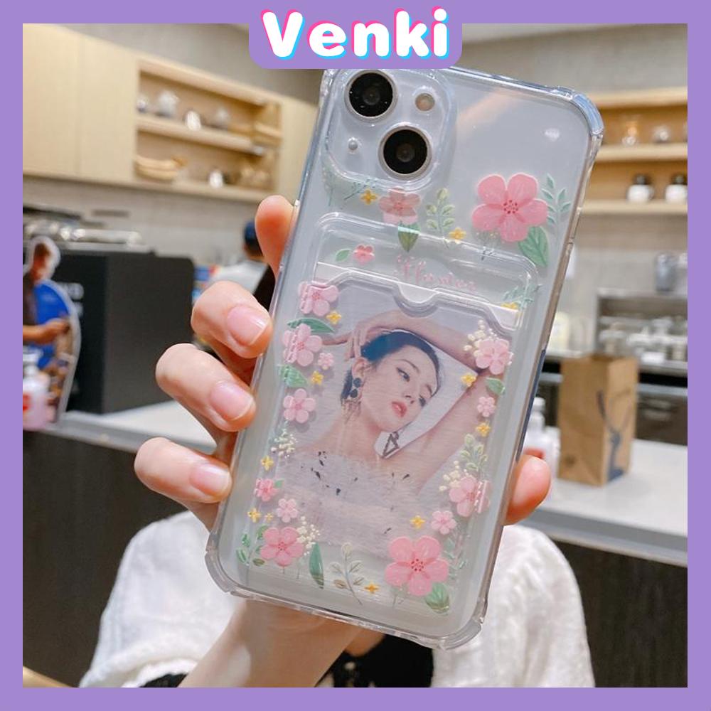 For iPhone 14 Pro Max Card Holder Case Clear Card Storage Back Cover Fresh Floral Camera Protection Shockproof For iPhone 14 13 12 11 Plus Pro Max 7 Plus X XR