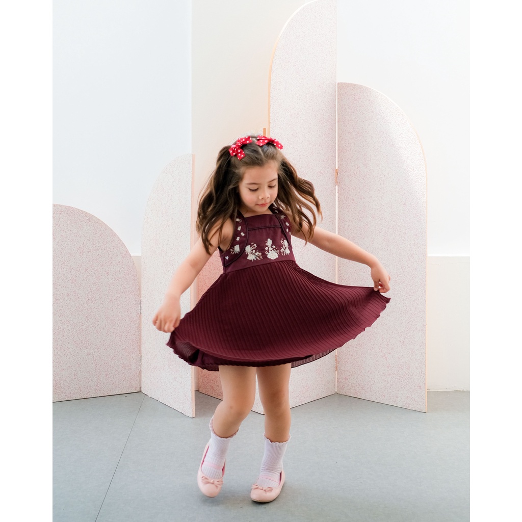 HARA PLEATS DRESS | Dress Anak Perempuan | Baju Pesta Anak Perempuan | Dress Bordir Anak | Dress Plisket Anak