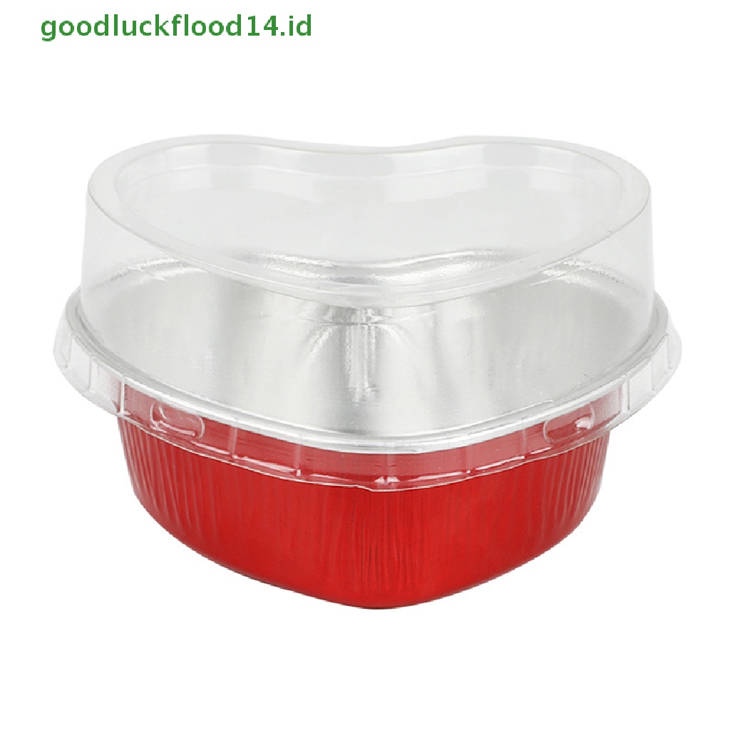 [GOOGFOUR] 10pcs Loyang Kue Aluminium Foil Bentuk Hati Cupcake Cup Dengan Tutup 3.4 Ons [TOP]
