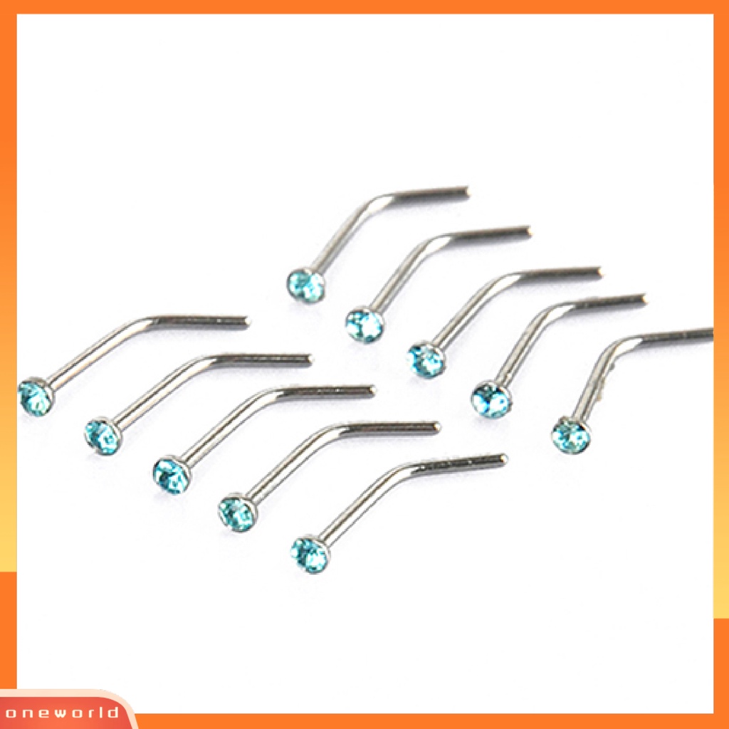 [oneworld] 10pcs Unisex Berlian Imitasi Stainless Steel Sekrup Cincin Hidung Stud Piercing Perhiasan