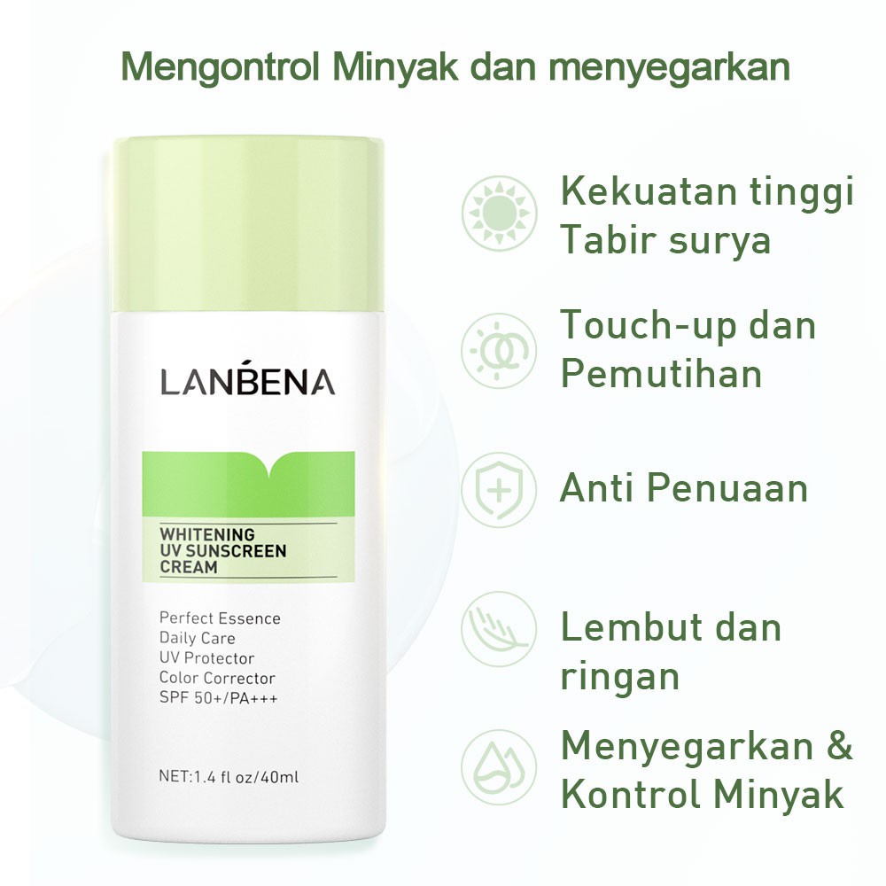 LANBENA Whitening Sunscreen UV 50++ Cream SPF 50++ Sunblock Badan wajah Pelindung dari Sinar whitening (40 ml)