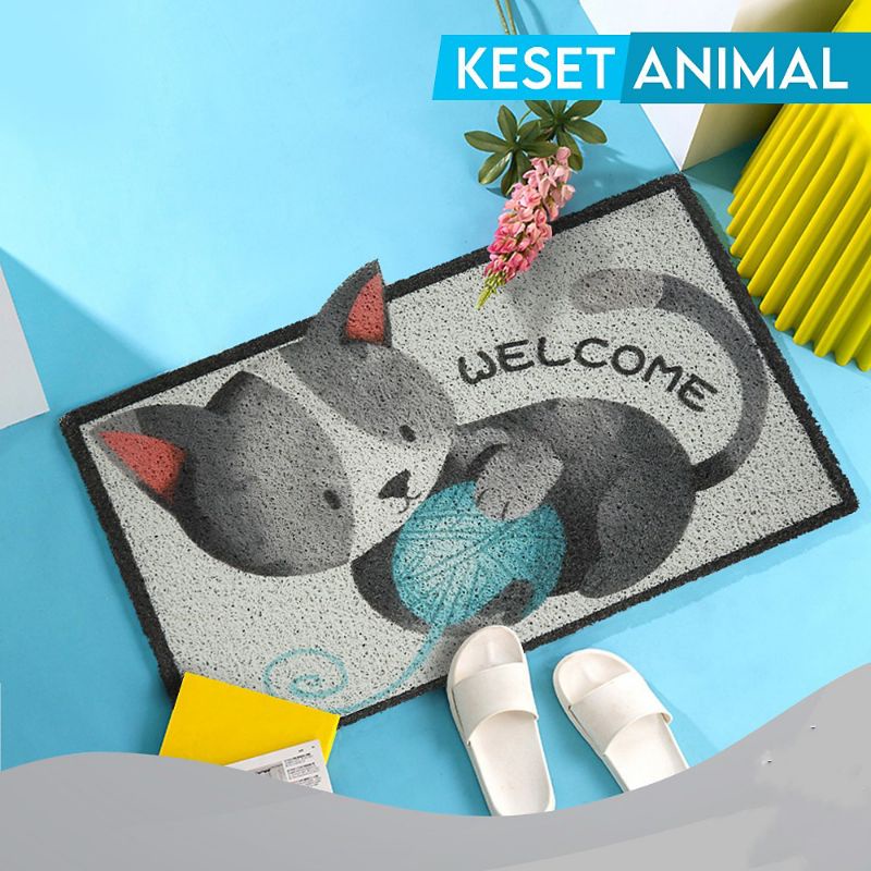 KESET ANIMAL LUCU KESET PCV ANTI SLIP WELCOME UK 40X60 CM KESET PVC ANTI SLIP MOTIF MURAH