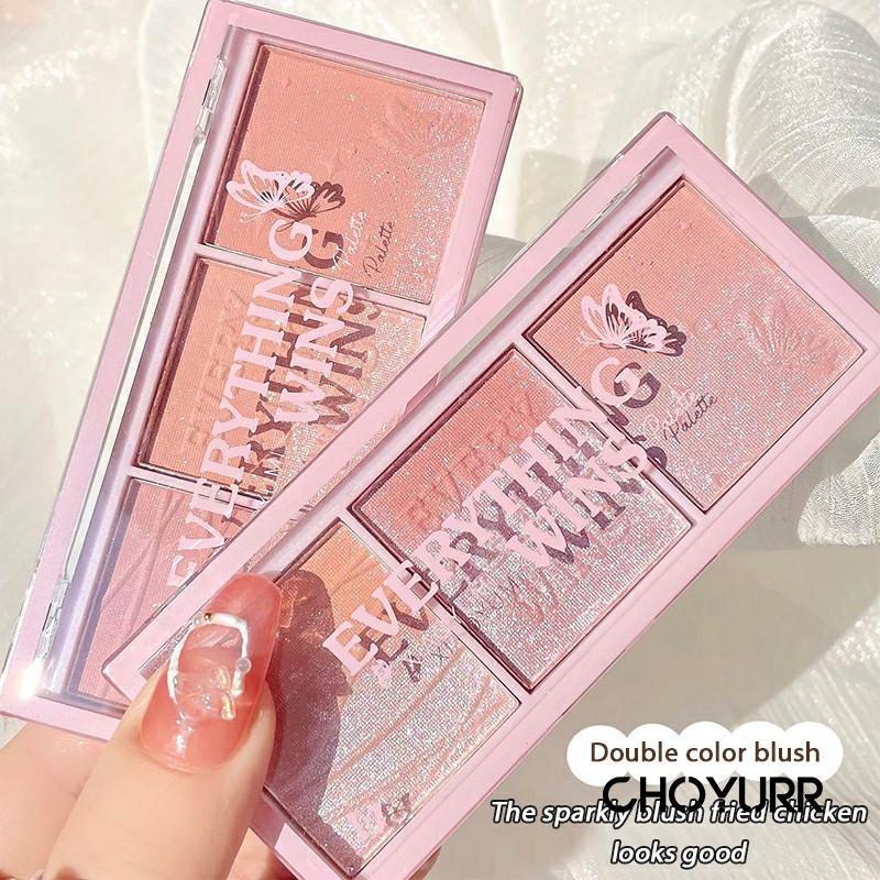 【COD】Blusher &amp; Eyeshadow Palette 3 Warna Natural Pearlescent Shimmer Riasan Telanjang Lembut Korean Makeup Original Import-CH