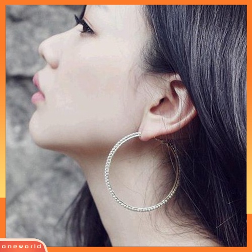 {oneworld} 1pasang Wanita Fashion Punk Mewah Mengkilap Berlian Imitasi Ear Hoop Menjuntai Anting-Anting